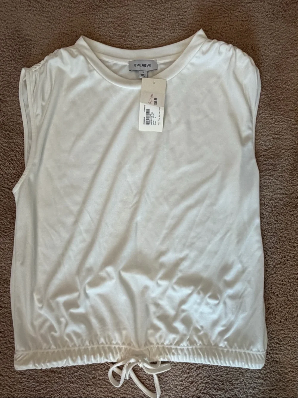 Evereve Cream Sleeveless Drawstring Hem Tank